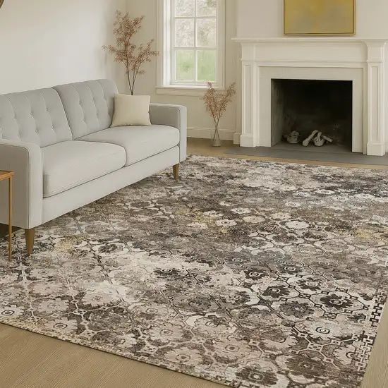 Brown And Beige Abstract Washable Indoor Outdoor Area Rug Photo 6