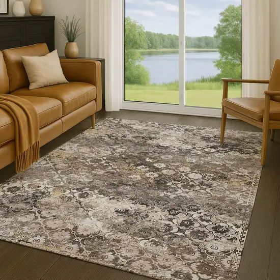 Brown And Beige Abstract Washable Indoor Outdoor Area Rug Photo 5