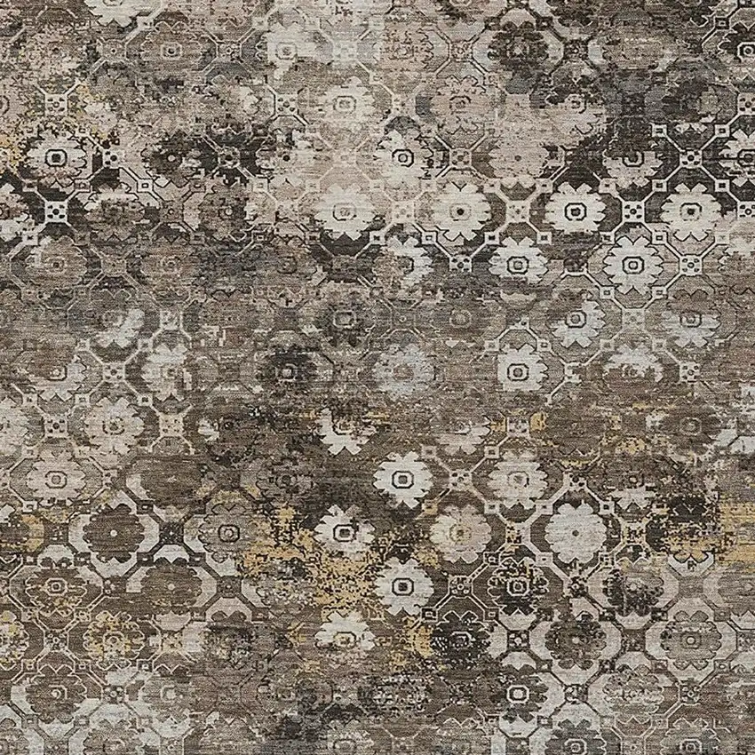 Brown And Beige Abstract Washable Indoor Outdoor Area Rug Photo 2