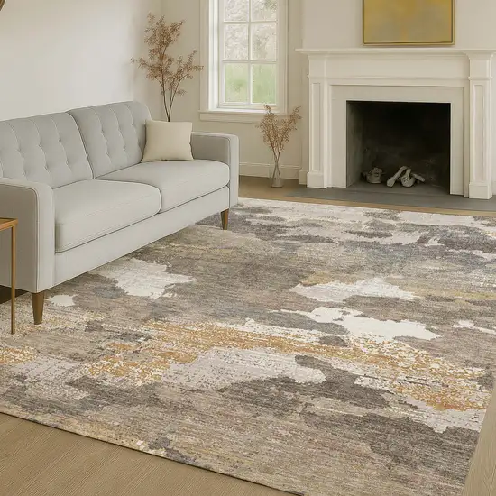Brown And Beige Abstract Washable Indoor Outdoor Area Rug Photo 6