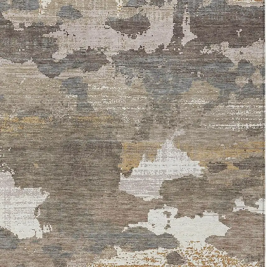 Brown And Beige Abstract Washable Indoor Outdoor Area Rug Photo 2
