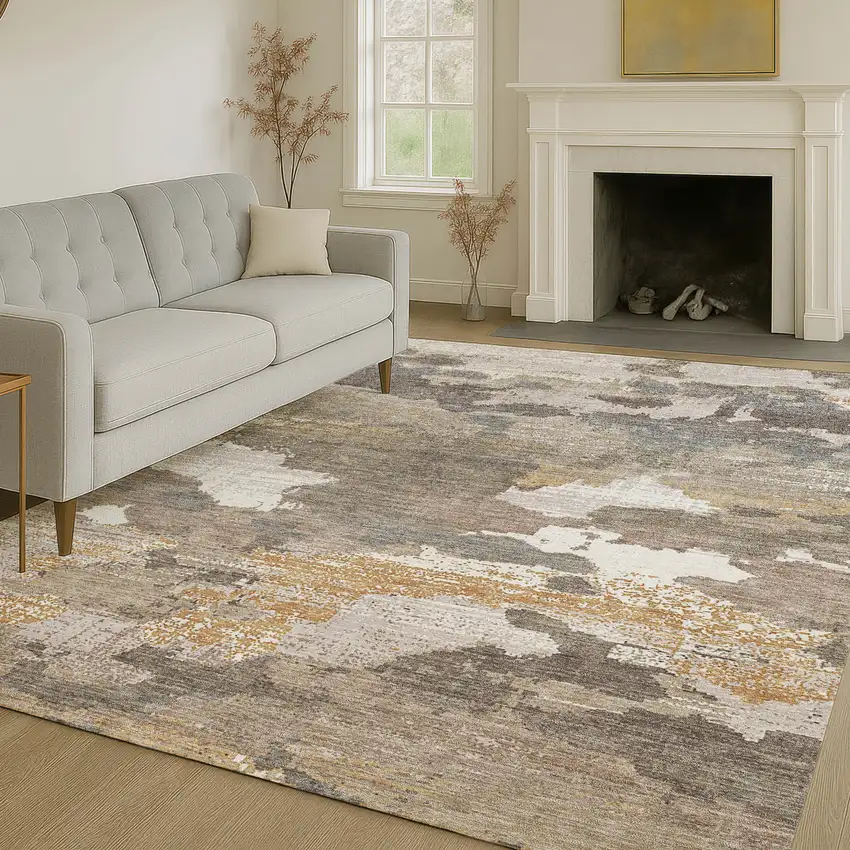 Brown And Beige Abstract Washable Indoor Outdoor Area Rug Photo 6