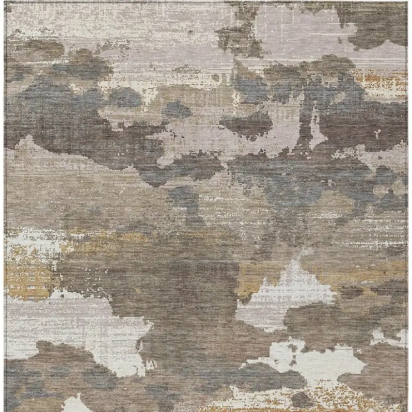 Brown And Beige Abstract Washable Indoor Outdoor Area Rug Photo 3