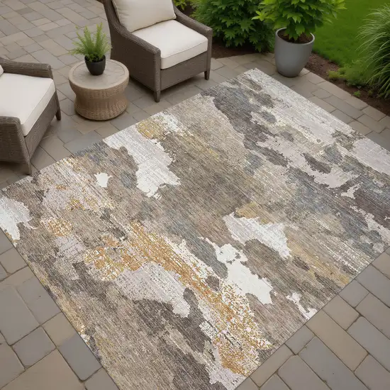Brown And Beige Abstract Washable Indoor Outdoor Area Rug Photo 7
