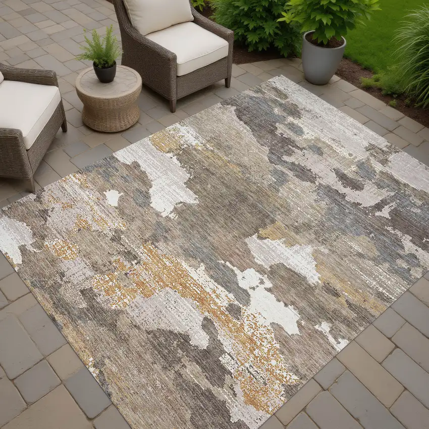 Brown And Beige Abstract Washable Indoor Outdoor Area Rug Photo 7