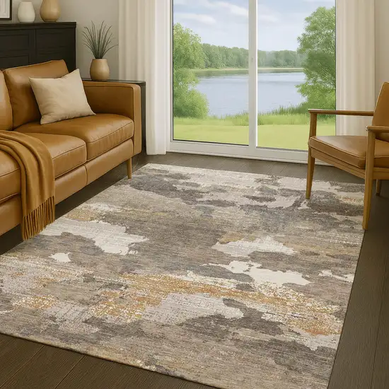 Brown And Beige Abstract Washable Indoor Outdoor Area Rug Photo 5