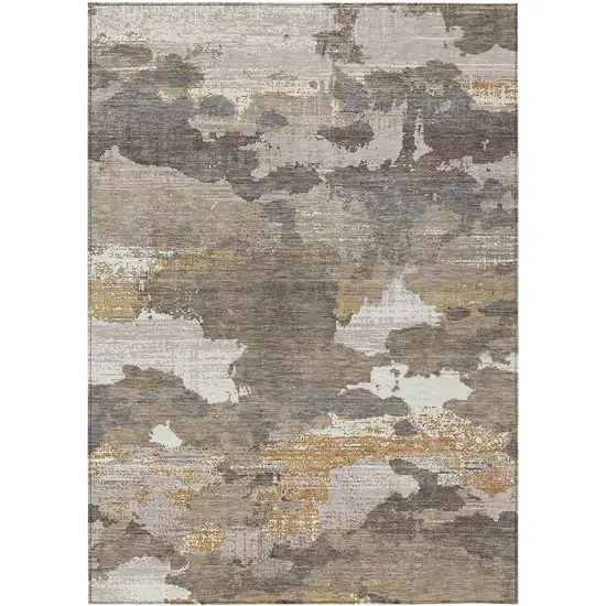 Brown And Beige Abstract Washable Indoor Outdoor Area Rug Photo 1