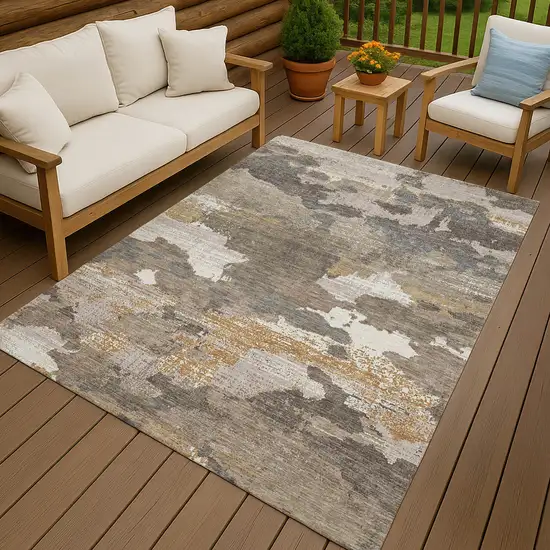 Brown And Beige Abstract Washable Indoor Outdoor Area Rug Photo 4
