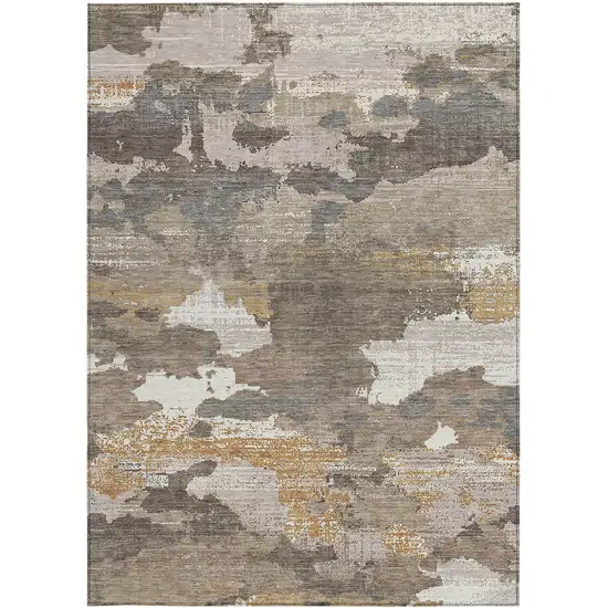 Brown And Beige Abstract Washable Indoor Outdoor Area Rug Photo 3