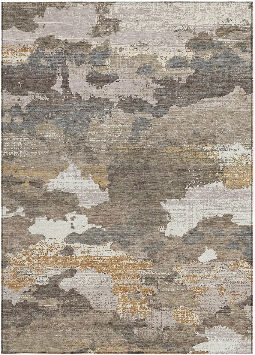 Brown And Beige Abstract Washable Indoor Outdoor Area Rug Photo 3