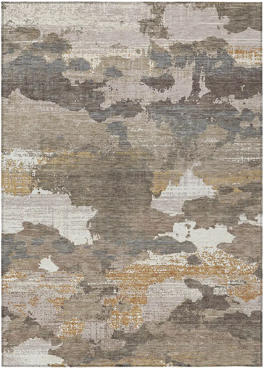 Brown And Beige Abstract Washable Indoor Outdoor Area Rug Photo 1