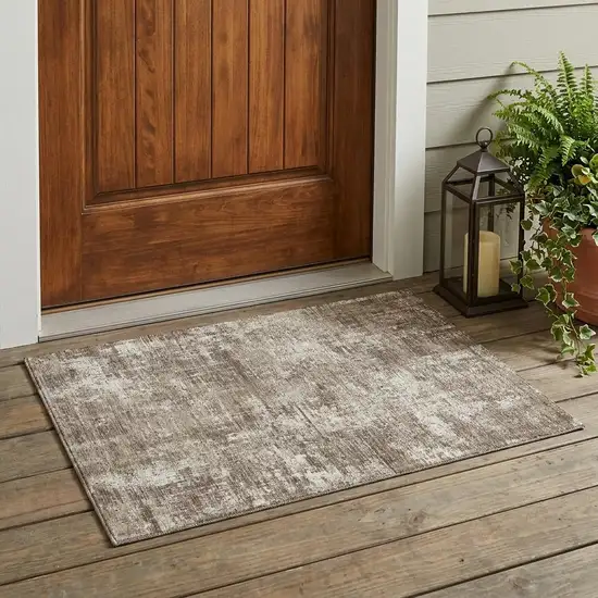 Brown And Beige Abstract Washable Indoor Outdoor Area Rug Photo 1