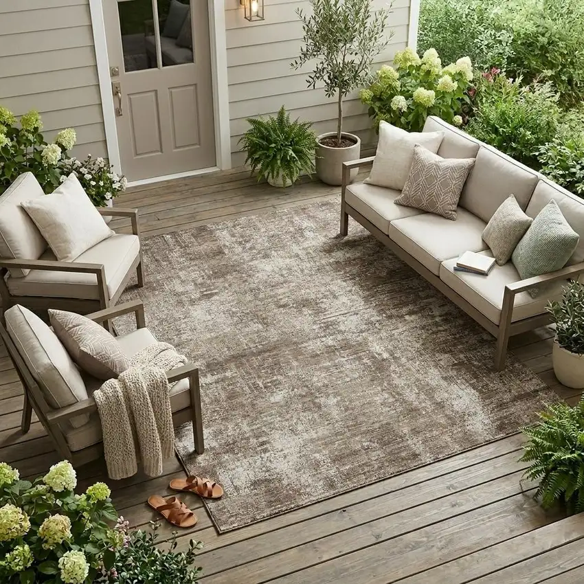 Brown And Beige Abstract Washable Indoor Outdoor Area Rug Photo 1