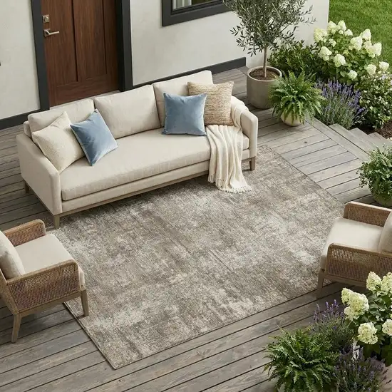 Brown And Beige Abstract Washable Indoor Outdoor Area Rug Photo 1