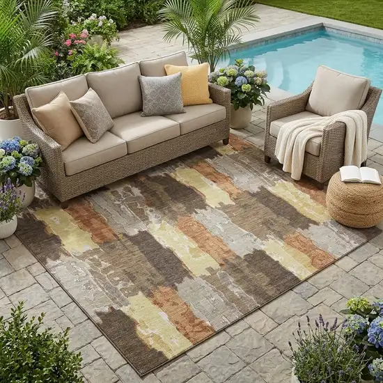 Brown And Beige Abstract Washable Indoor Outdoor Area Rug Photo 1