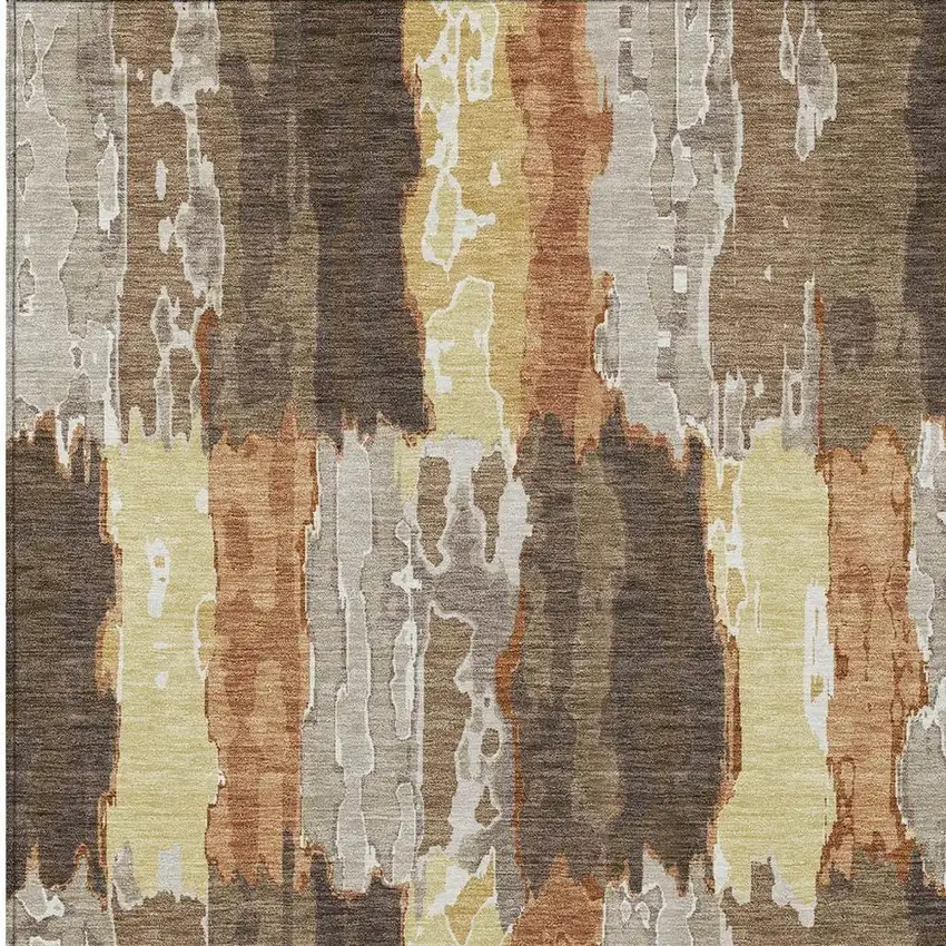 Brown And Beige Abstract Washable Indoor Outdoor Area Rug Photo 3