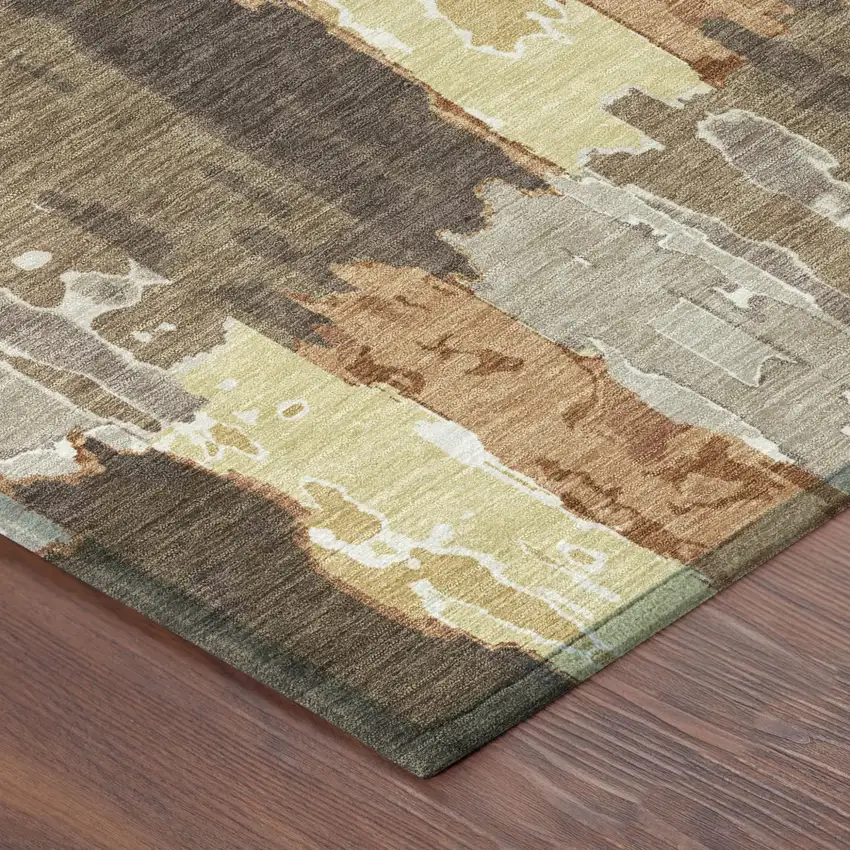 Brown And Beige Abstract Washable Indoor Outdoor Area Rug Photo 5