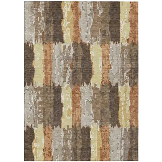 Brown And Beige Abstract Washable Indoor Outdoor Area Rug Photo 2