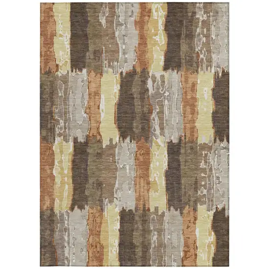 Brown And Beige Abstract Washable Indoor Outdoor Area Rug Photo 4