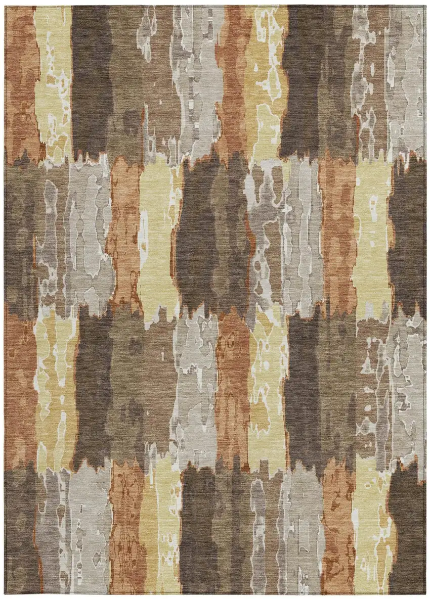 Brown And Beige Abstract Washable Indoor Outdoor Area Rug Photo 4