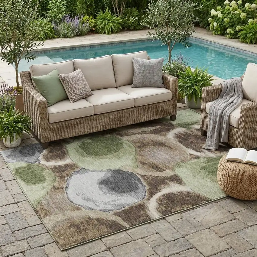 Brown And Beige Abstract Washable Indoor Outdoor Area Rug Photo 1