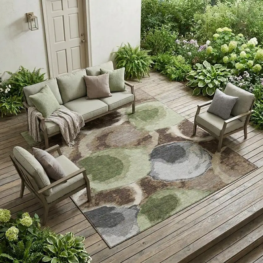 Brown And Beige Abstract Washable Indoor Outdoor Area Rug Photo 1
