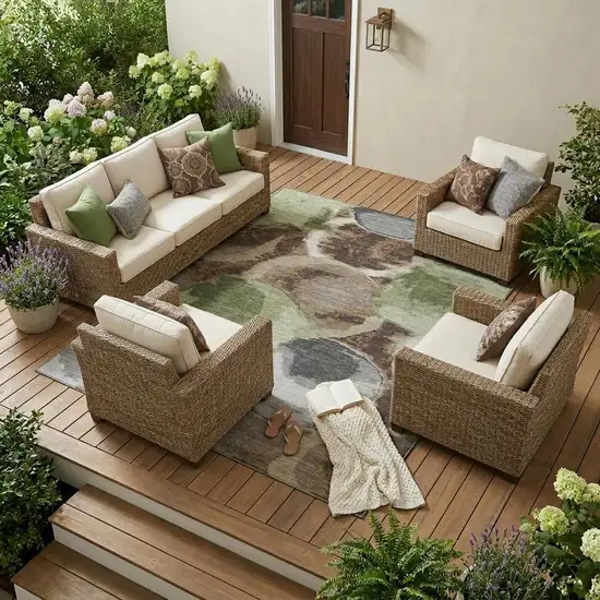Brown And Beige Abstract Washable Indoor Outdoor Area Rug Photo 1