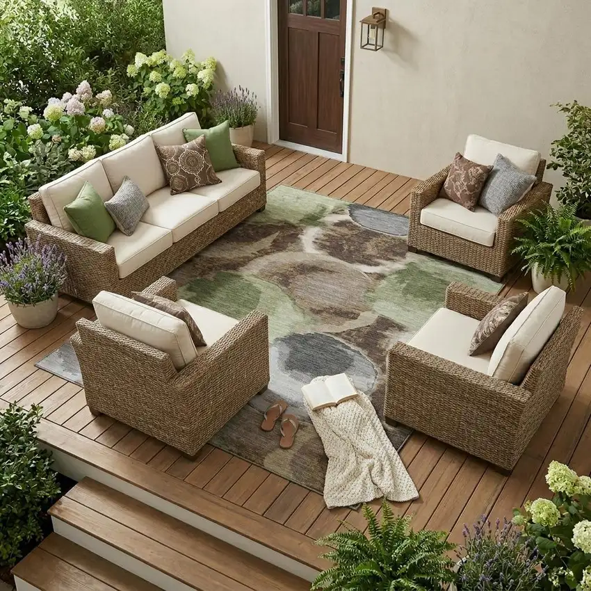 Brown And Beige Abstract Washable Indoor Outdoor Area Rug Photo 1