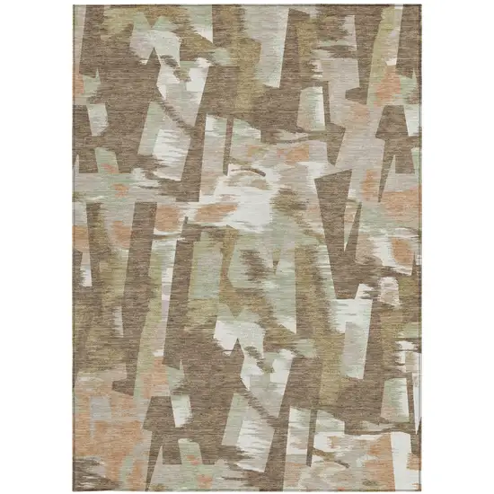 Brown And Beige Abstract Washable Indoor Outdoor Area Rug Photo 3