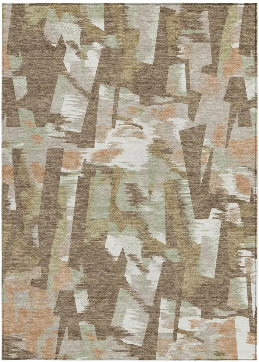 Brown And Beige Abstract Washable Indoor Outdoor Area Rug Photo 3