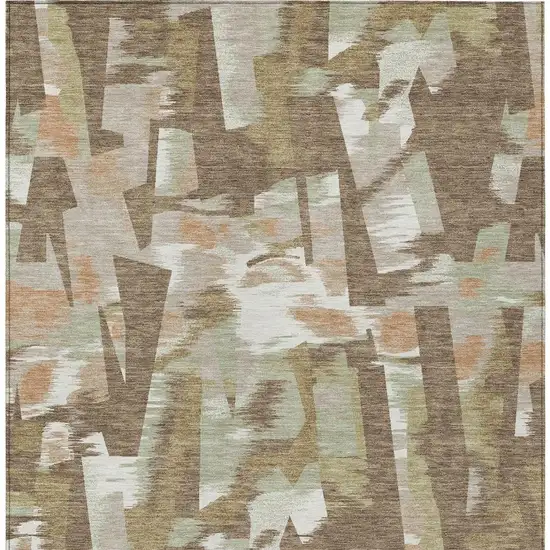 Brown And Beige Abstract Washable Indoor Outdoor Area Rug Photo 4