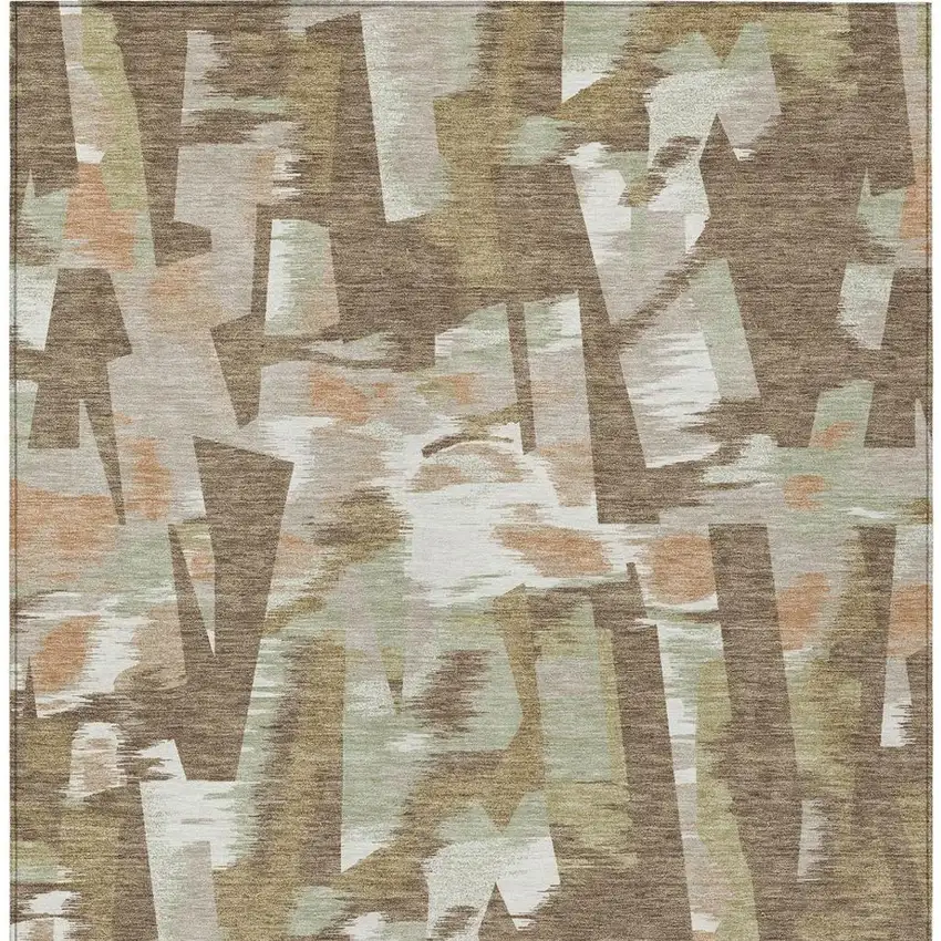 Brown And Beige Abstract Washable Indoor Outdoor Area Rug Photo 4