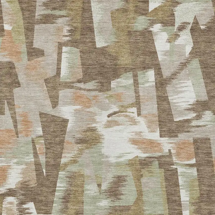 Brown And Beige Abstract Washable Indoor Outdoor Area Rug Photo 8
