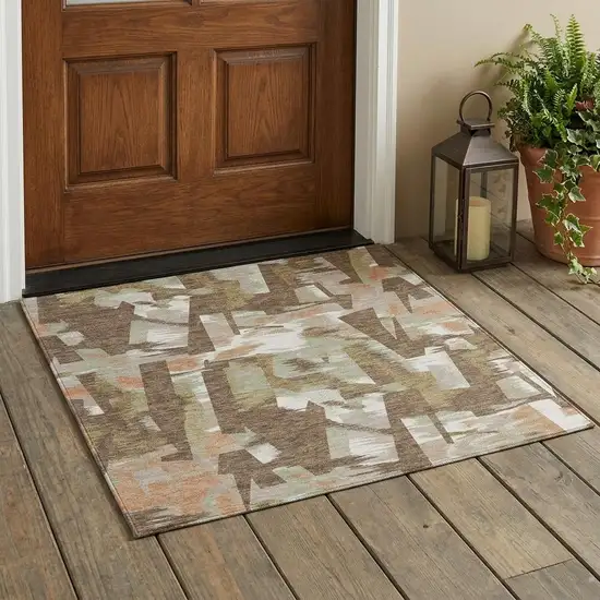 Brown And Beige Abstract Washable Indoor Outdoor Area Rug Photo 1