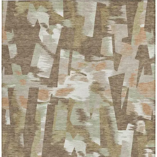 Brown And Beige Abstract Washable Indoor Outdoor Area Rug Photo 5