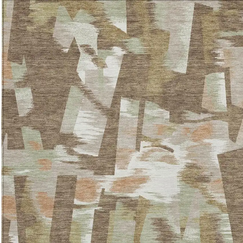 Brown And Beige Abstract Washable Indoor Outdoor Area Rug Photo 2