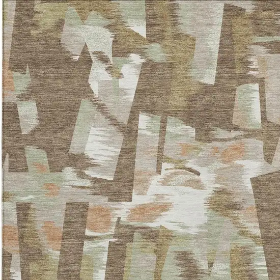 Brown And Beige Abstract Washable Indoor Outdoor Area Rug Photo 2