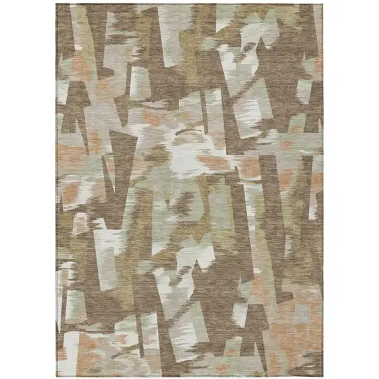 Brown And Beige Abstract Washable Indoor Outdoor Area Rug Photo 7