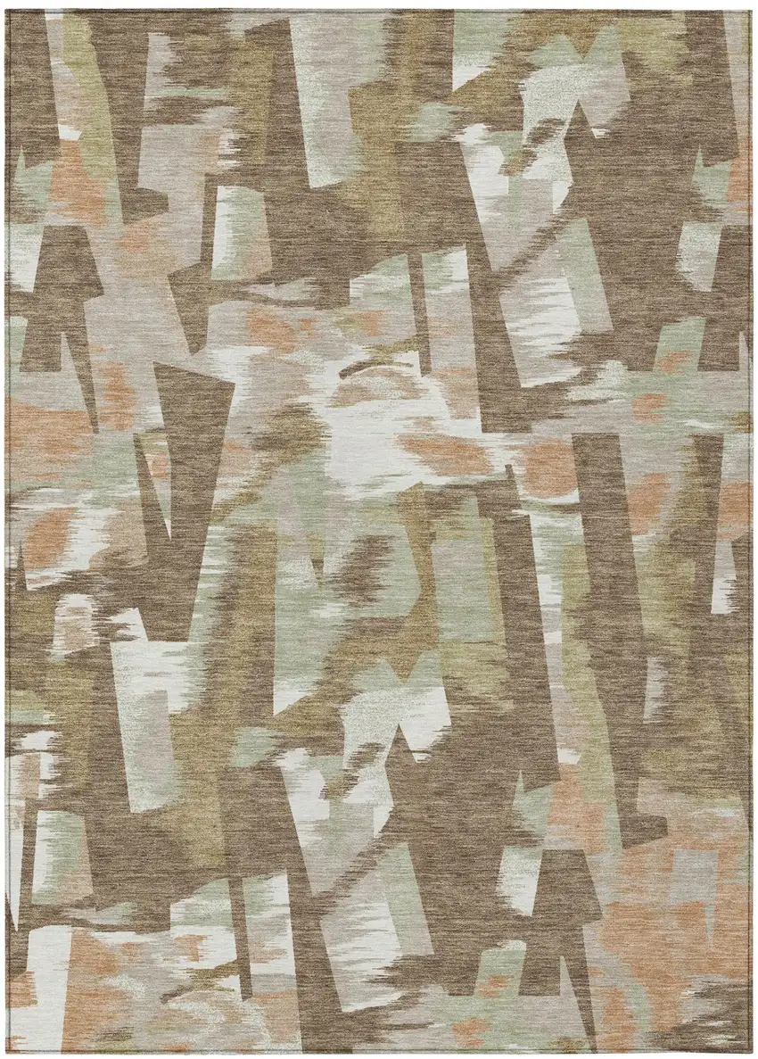 Brown And Beige Abstract Washable Indoor Outdoor Area Rug Photo 7
