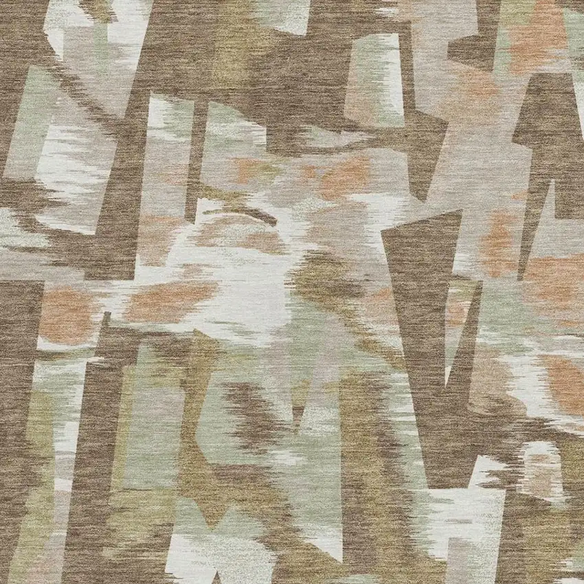 Brown And Beige Abstract Washable Indoor Outdoor Area Rug Photo 6