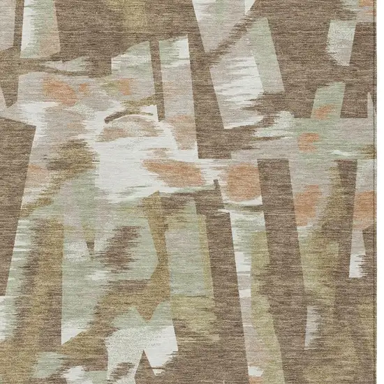 Brown And Beige Abstract Washable Indoor Outdoor Area Rug Photo 5