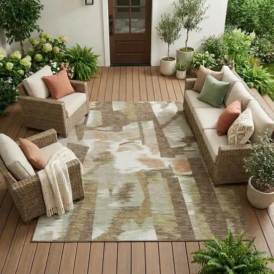 Brown And Beige Abstract Washable Indoor Outdoor Area Rug Photo 1