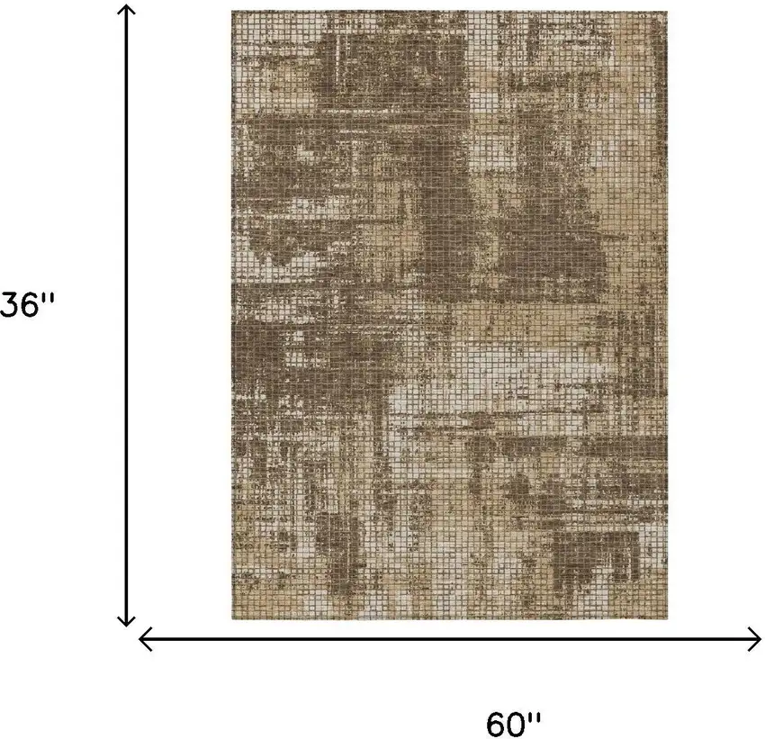 Brown And Beige Abstract Washable Indoor Outdoor Area Rug Photo 5