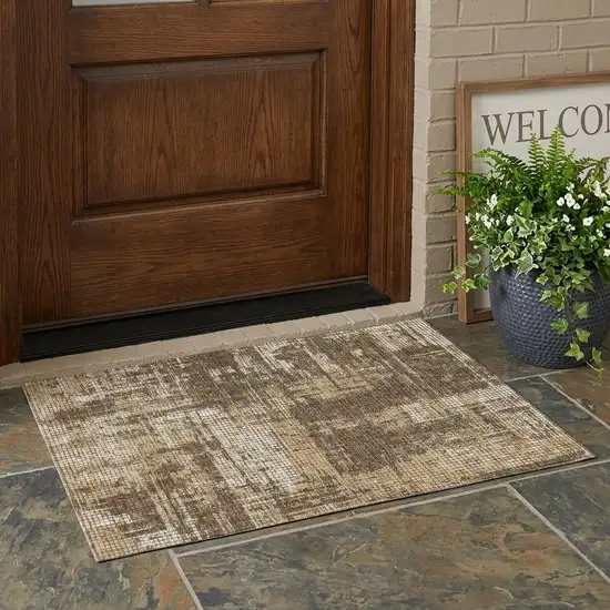 Brown And Beige Abstract Washable Indoor Outdoor Area Rug Photo 1