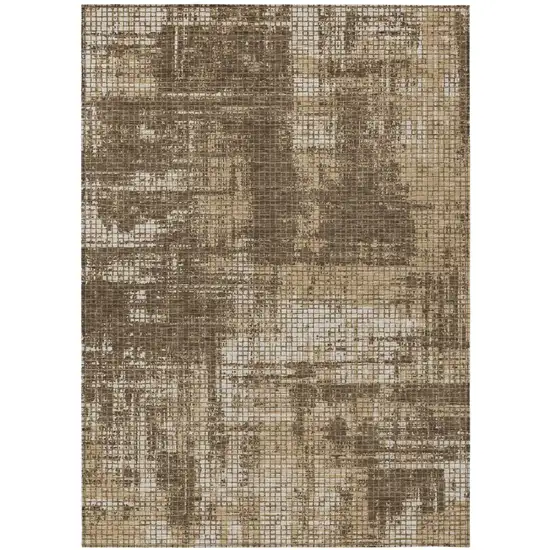 Brown And Beige Abstract Washable Indoor Outdoor Area Rug Photo 2