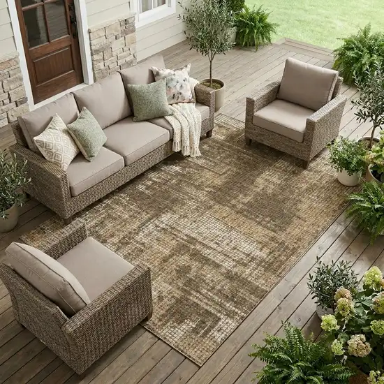 Brown And Beige Abstract Washable Indoor Outdoor Area Rug Photo 1