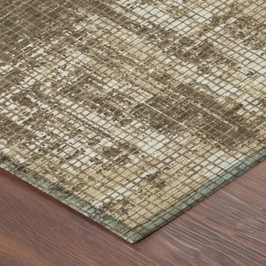 Brown And Beige Abstract Washable Indoor Outdoor Area Rug Photo 3