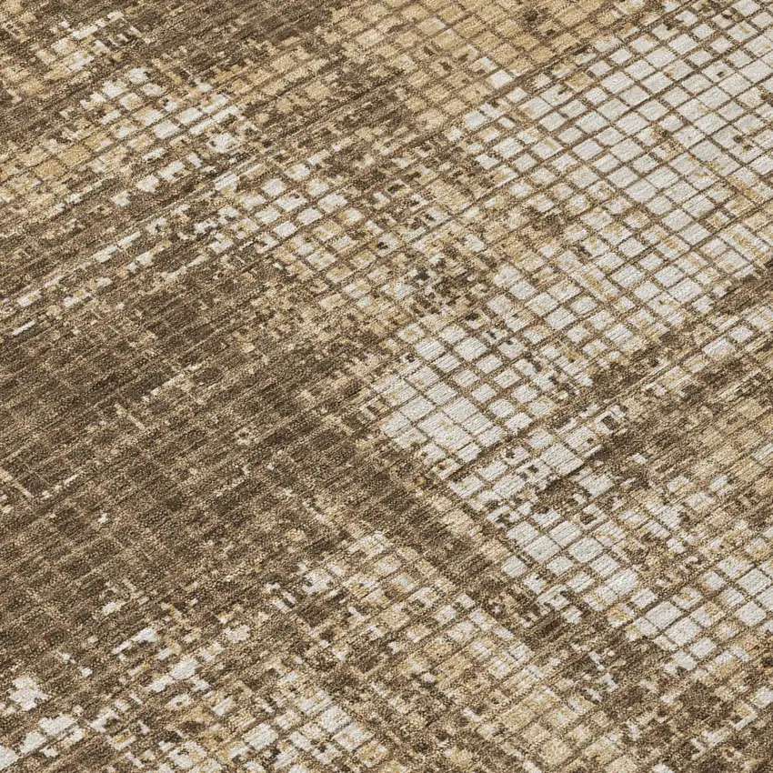Brown And Beige Abstract Washable Indoor Outdoor Area Rug Photo 4