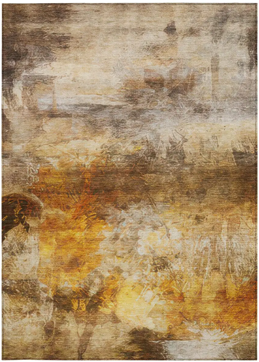 Brown And Beige Abstract Washable Indoor Outdoor Area Rug Photo 2