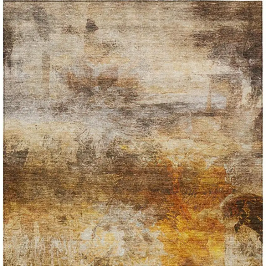 Brown And Beige Abstract Washable Indoor Outdoor Area Rug Photo 1